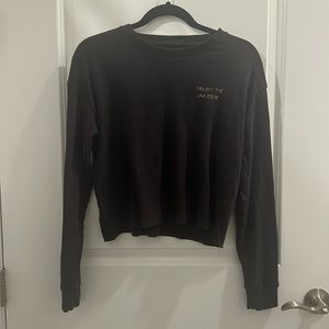 “Trust the universe” Cropped dark gray long sleeve sweater